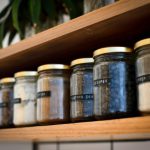 Pantry - a shelf filled with lots of different types of spices