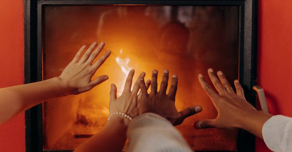 Fireplace - Couples Hands By Fireplace