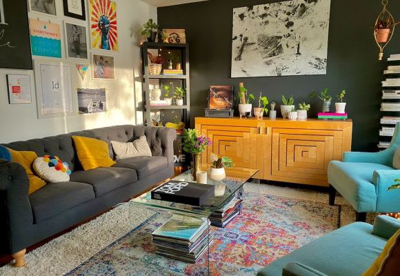 Accent Chair - brown wooden cabinet near gray couch